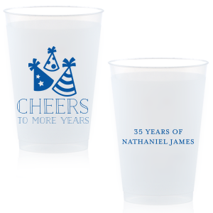 Throw a party to remember with custom barware! Add the guest of honor's name and cheers to many more years with these plastic color cups. Our casual block font and party hat graphics will make these instant party favorites perfect for any birthday.