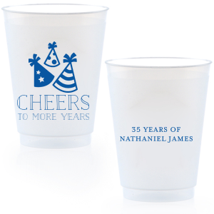 Throw a party to remember with custom barware! Add the guest of honor's name and cheers to many more years with these plastic color cups. Our casual block font and party hat graphics will make these instant party favorites perfect for any birthday.