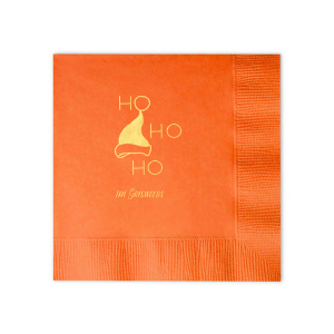 The Santa's Hat Ho Ho Ho Napkin is a festive and fun napkin. Bring a personalized touch by personalizing this napkin with your family name. This unique party accessory is sure to will add whimsy and cheer to your holiday celebrations or Christmas party. 