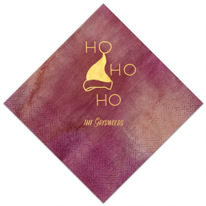 The Santa's Hat Ho Ho Ho Napkin is a festive and fun napkin. Bring a personalized touch by personalizing this napkin with your family name. This unique party accessory is sure to will add whimsy and cheer to your holiday celebrations or Christmas party. 