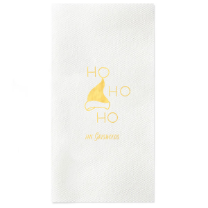 The Santa's Hat Ho Ho Ho Napkin is a festive and fun napkin. Bring a personalized touch by personalizing this napkin with your family name. This unique party accessory is sure to will add whimsy and cheer to your holiday celebrations or Christmas party. 