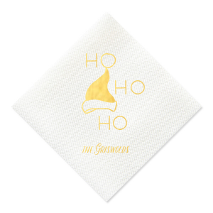The Santa's Hat Ho Ho Ho Napkin is a festive and fun napkin. Bring a personalized touch by personalizing this napkin with your family name. This unique party accessory is sure to will add whimsy and cheer to your holiday celebrations or Christmas party. 