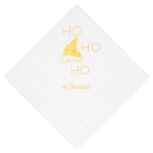 The Santa's Hat Ho Ho Ho Napkin is a festive and fun napkin. Bring a personalized touch by personalizing this napkin with your family name. This unique party accessory is sure to will add whimsy and cheer to your holiday celebrations or Christmas party. 