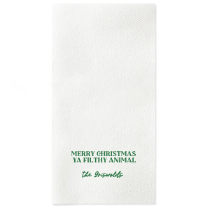 Get your guests giggling with these hilariously irreverent 'Merry Christmas Ya Filthy Animal' napkins. With a bold and sassy design, these napkins are sure to add a dose of festive fun to your holiday table. Whether you're hosting a Christmas dinner or a holiday party, these napkins will bring some much-needed humor to the occasion!