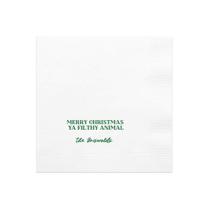 Get your guests giggling with these hilariously irreverent 'Merry Christmas Ya Filthy Animal' napkins. With a bold and sassy design, these napkins are sure to add a dose of festive fun to your holiday table. Whether you're hosting a Christmas dinner or a holiday party, these napkins will bring some much-needed humor to the occasion!
