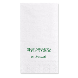 Get your guests giggling with these hilariously irreverent 'Merry Christmas Ya Filthy Animal' napkins. With a bold and sassy design, these napkins are sure to add a dose of festive fun to your holiday table. Whether you're hosting a Christmas dinner or a holiday party, these napkins will bring some much-needed humor to the occasion!