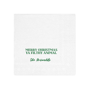 Get your guests giggling with these hilariously irreverent 'Merry Christmas Ya Filthy Animal' napkins. With a bold and sassy design, these napkins are sure to add a dose of festive fun to your holiday table. Whether you're hosting a Christmas dinner or a holiday party, these napkins will bring some much-needed humor to the occasion!