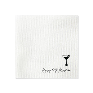 The Martini Glass Script Birthday Napkin features playful script lettering and a sleek glass martini glass illustration for a festive tabletop accent. Choose it to elevate party settings with a toast-ready detail guests notice. Great for birthday toasts!