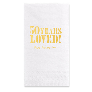 Our Many Years loved napkins are a special way to celebrate a milestone birthday. They feature a simple yet elegant design with a heartfelt message. Perfect for any birthday party, they will add a touch of love and warmth to your celebrations.