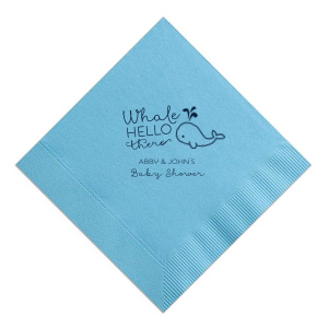 ForYourParty's elegant Tiffany Blue Cocktail Napkin with Matte Navy Foil has a Whale graphic and is good for use in Animals, Birthday, Kid Birthday and Baby Shower themed parties and will give your party the personalized touch every host desires.