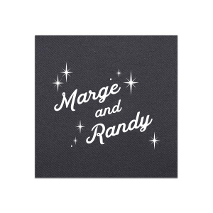 This Mid Century Sparkle Napkin features stylish script of the couple’s names surrounded by sparkling star accents for a retro-inspired touch. Add it to your celebration to create a fun, eye-catching detail guests will love. Spot-on for wedding receptions or anniversary parties.