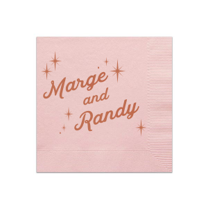 This Mid Century Sparkle Napkin features stylish script of the couple’s names surrounded by sparkling star accents for a retro-inspired touch. Add it to your celebration to create a fun, eye-catching detail guests will love. Spot-on for wedding receptions or anniversary parties.