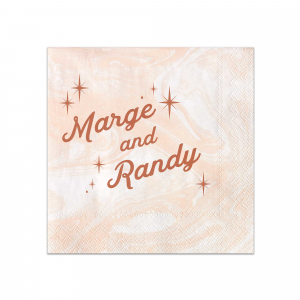 This Mid Century Sparkle Napkin features stylish script of the couple’s names surrounded by sparkling star accents for a retro-inspired touch. Add it to your celebration to create a fun, eye-catching detail guests will love. Spot-on for wedding receptions or anniversary parties.
