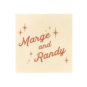 This Mid Century Sparkle Napkin features stylish script of the couple’s names surrounded by sparkling star accents for a retro-inspired touch. Add it to your celebration to create a fun, eye-catching detail guests will love. Spot-on for wedding receptions or anniversary parties.
