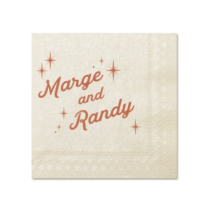 This Mid Century Sparkle Napkin features stylish script of the couple’s names surrounded by sparkling star accents for a retro-inspired touch. Add it to your celebration to create a fun, eye-catching detail guests will love. Spot-on for wedding receptions or anniversary parties.