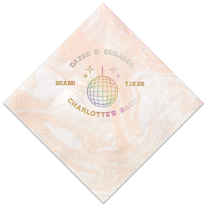 The Dazed And Engaged Bachelorette Disco Ball Napkin is a glitzy and glamorous addition to any bachelorette party. Whether you're hosting a small get-together or a large celebration, this is the perfect way to elevate your party decor and bring some sparkle to the festivities.