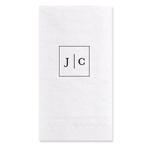Embrace modern elegance with the Contemporary Frames Initial Napkin, a minimalist masterpiece. This design features the couple's initials encased in a sleek square frame, divided by a crisp horizontal line, offering a chic and sophisticated touch to any setting.