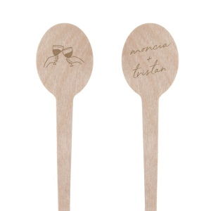 The Cheers to Love Stir Stick captures the essence of celebration with a heartwarming graphic of two hands clinking glasses on one side, and on the other, your names inscribed in a delicate, hand-painted style script. This endearing and personal touch is ideal for commemorating shared moments and elevating the toast at any couple's event. It's a charming addition to engagements, weddings, or anniversary parties.