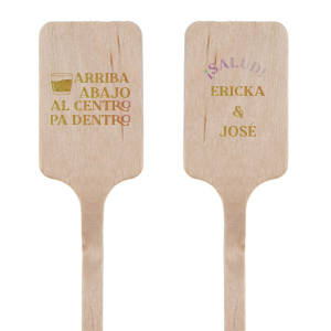 The Fiesta Cheers Stir Stick brings a celebratory spirit to any gathering with a festive drink graphic and the fun-filled toast "Arriba, Abajo, Al Centro, Pa Dentro" on one side, while the other side showcases your names in a lively, tropical-inspired script. This vibrant stirrer is a perfect match for themed parties, destination weddings, or any event where good times are to be had. It's a playful way to get guests in the mood for a memorable fiesta.