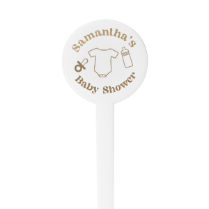 The Baby Shower Bliss Stir Stick is adorned with endearing graphics of a onesie, pacifier, and bottle, capturing the essence of welcoming new life. This drink accessory also allows you to add the name of the mother-to-be. It's the perfect finishing touch to celebrate the upcoming arrival and toast to the future. Ideal for adding a personalized and heartwarming element to baby showers.