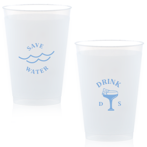 Save Water Drink Frost Flex Cup will bring a nautical nod to your next party. Featuring a waves and tropical drink graphic, you can customize this cup with your initials for your upcoming destination or beach wedding. 