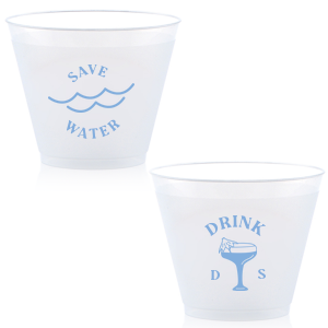 Save Water Drink Frost Flex Cup will bring a nautical nod to your next party. Featuring a waves and tropical drink graphic, you can customize this cup with your initials for your upcoming destination or beach wedding. 