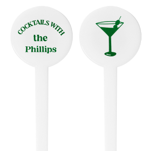 The Family Cocktail Hour Stir Stick invites you to mix up your favorite libations with a side that proudly proclaims "Cocktails with" followed by your family name, inscribed in a casual yet sophisticated font. The flip side features a hand-drawn martini glass graphic, adding a classic and playful touch to your drinkware. This personalized stirrer is perfect for family gatherings, holiday parties, or as a unique gift that celebrates your family's love of good times and good drinks.