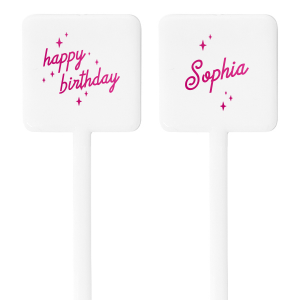 The Stellar Birthday Celebration Stir Stick is the ultimate celebratory accessory for any birthday party, adorned with shimmering star graphics that dance around your name on one side and the festive greeting "Happy Birthday" on the other. Both inscriptions are set in a bold, dynamic typeface that exudes energy and excitement, mirroring the lively spirit of a birthday celebration. This personalized stirrer adds a touch of star-studded fun to your drinks and serves as a fun favor for guests to remember the special day.
