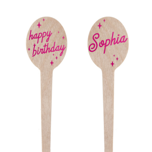 The Stellar Birthday Celebration Stir Stick is the ultimate celebratory accessory for any birthday party, adorned with shimmering star graphics that dance around your name on one side and the festive greeting "Happy Birthday" on the other. Both inscriptions are set in a bold, dynamic typeface that exudes energy and excitement, mirroring the lively spirit of a birthday celebration. This personalized stirrer adds a touch of star-studded fun to your drinks and serves as a fun favor for guests to remember the special day.