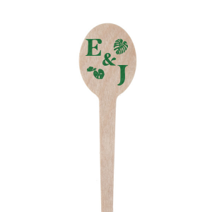 The Tropical True Love Initials Stir Stick brings the lush vibrancy of the tropics to your celebration, featuring your initials encircled by an array of exotic leaf graphics. The initials themselves are inscribed in a relaxed and breezy script that captures the laid-back essence of a sun-kissed getaway. This personalized stirrer is a fresh addition to any event, inviting guests to sip and savor the spirit of paradise.