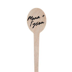 The Lovers' Script Stir Stick offers a touch of whimsy and romance, allowing you to personalize it with your names in a font that is dreamy and full of charm, with sweeping curves and elegant flourishes that capture the feeling of a love story. This personalized stir stick is a beautiful addition to any couple's event, providing a fanciful and intimate detail to your signature beverages.