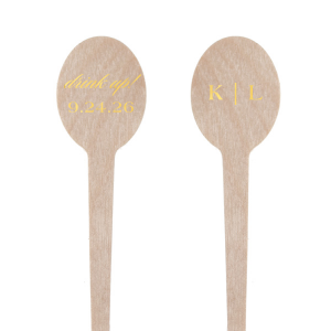The Toast & Celebrate Stir Stick features a bold declaration of your initials on one side, rendered in a robust and assertive typeface that exudes confidence and tradition. On the reverse, the phrase "Drink Up" flows in a lively, inviting script, followed by a customizable date in the same strong font as the initials. This stir stick is a perfect blend of formality and festivity, ideal for commemorating significant moments and encouraging guests to indulge in the spirit of the occasion.