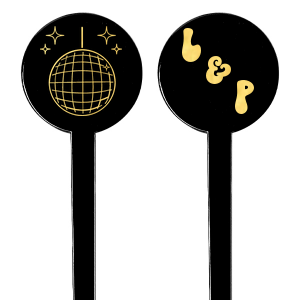 Our Groovy Initials Stir Stick captures the excitement and energy of a night out with a sparkling disco ball graphic on one side, setting the tone for a fun-filled event. On the other side, your initials are showcased in a font that has a retro nod. This personalized stir stick is the perfect addition to any celebration looking to combine romance with the vibrant pulse of the dance floor.