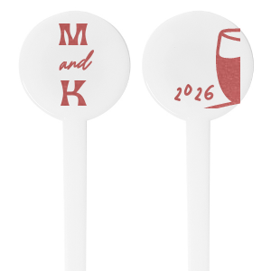 The Toast to the Year Stir Stick elegantly marks your event with your initials displayed in a sleek, modern typeface. On the other side, the year of your special occasion is tastefully presented beneath a hand-drawn illustration of two hands toasting with glasses, capturing the spirit of celebration and togetherness. This personalized stir stick is a trendy and whimsical memento, perfect for commemorating anniversaries, engagements, or any milestone event shared with loved ones.