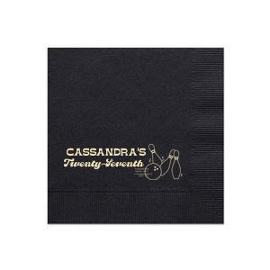 The Bowling Birthday Strike Napkin knocks it out of the park with a stylish depiction of pins and a bowling ball. Customize this striking piece for your event with the honoree's name and age. Ideal for celebrating milestones and creating lasting memories.