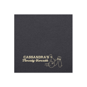 The Bowling Birthday Strike Napkin knocks it out of the park with a stylish depiction of pins and a bowling ball. Customize this striking piece for your event with the honoree's name and age. Ideal for celebrating milestones and creating lasting memories.