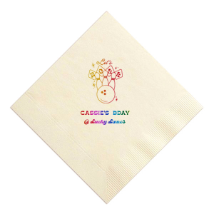 The Bowling Birthday Let's Roll Napkin is perfect for your next birthday party. Featuring a retro 'Let's Roll' bowling graphic, you can personalize this design with the birthday star's name and event location for a unique touch. Perfect for a throwback celebration at the lanes.