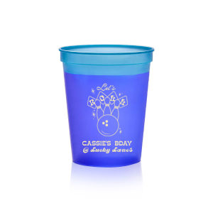 Capture the spirit of the alley with the Bowling Birthday Let's Roll Cup, featuring a retro bowling ball and pins graphic. Personalize it with the celebrant's name and party venue for a one-of-a-kind birthday party favor. Perfect for toasting to strikes and spares.