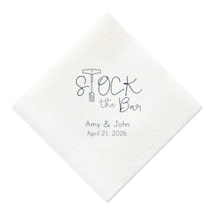 Get ready to raise a glass with the Stock the Bar Napkin! The corkscrew and cork cleverly transform into the "T" of Stock, embodying bar-side sophistication. Perfect for turning any gathering into a spirited celebration. Personalize it to make the perfect match for your soiree. Cheers to tipping the top shelf!