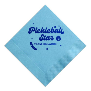 Serve up style with the Pickleball Star Champion Napkin, showcasing a vibrant 'Pickleball Star' motif with a playful pickleball and pickle graphic. Personalize with your team or family name to ace your event décor. Ideal for pickleball tournaments and team celebrations.