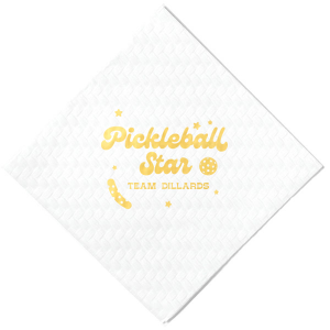 Serve up style with the Pickleball Star Champion Napkin, showcasing a vibrant 'Pickleball Star' motif with a playful pickleball and pickle graphic. Personalize with your team or family name to ace your event décor. Ideal for pickleball tournaments and team celebrations.