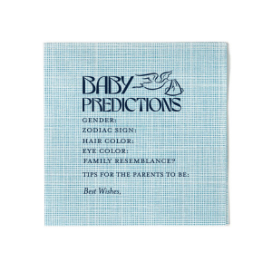 Forecast the future with the Baby Predictions Game Napkin, featuring a fun stork graphic. This interactive baby shower napkin offers spaces for guests' guesses on gender, hair color, and zodiac sign. The perfect addition to any baby shower celebration.