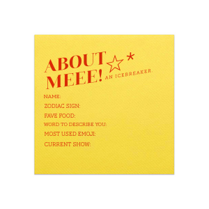 Break the ice with the Starry Intro Icebreaker Game Napkin, topped with a cheerful star graphic. Customize with blanks for guests to share fun facts, from favorite foods to go-to emojis. A sparkling start to any social gathering or event.