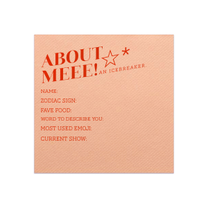 Break the ice with the Starry Intro Icebreaker Game Napkin, topped with a cheerful star graphic. Customize with blanks for guests to share fun facts, from favorite foods to go-to emojis. A sparkling start to any social gathering or event.