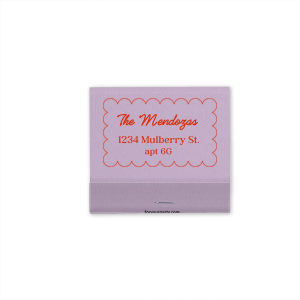 The Scalloped Hearth Address Matchbox features rounded border detailing, elegant name details, classic serif typography to add your adress, and a centered layout for a vintage-inspired look. Add it to your entryway or table to make guests feel warmly welcomed. Fitting for housewarmings and new-home celebrations.