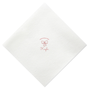 Celebrate your bundle of joy with the Baby Shower Bows Welcome Napkin, elegantly announcing 'Welcoming Baby' above a chic, minimal bow graphic. Personalize with your new arrival's name for a trendy touch at your baby shower or welcome home event.