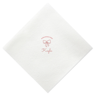 Celebrate your bundle of joy with the Baby Shower Bows Welcome Napkin, elegantly announcing 'Welcoming Baby' above a chic, minimal bow graphic. Personalize with your new arrival's name for a trendy touch at your baby shower or welcome home event.