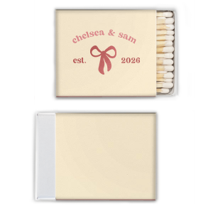 Seal your special date with the Eternal Bond Bow Matchbook, adorned with a romantic bow graphic. Customize with your and your partner's names and the date you were established, creating a spark of nostalgia for your love's beginning.