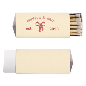 Seal your special date with the Eternal Bond Bow Matchbook, adorned with a romantic bow graphic. Customize with your and your partner's names and the date you were established, creating a spark of nostalgia for your love's beginning.