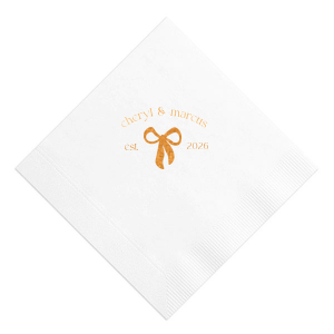 Commemorate the start of your love story with the Eternal Bond Bow Napkin, featuring a modern and trendy bow graphic. Add a personal touch with your names and the date of your union, perfect for celebrating your relationship's milestones.